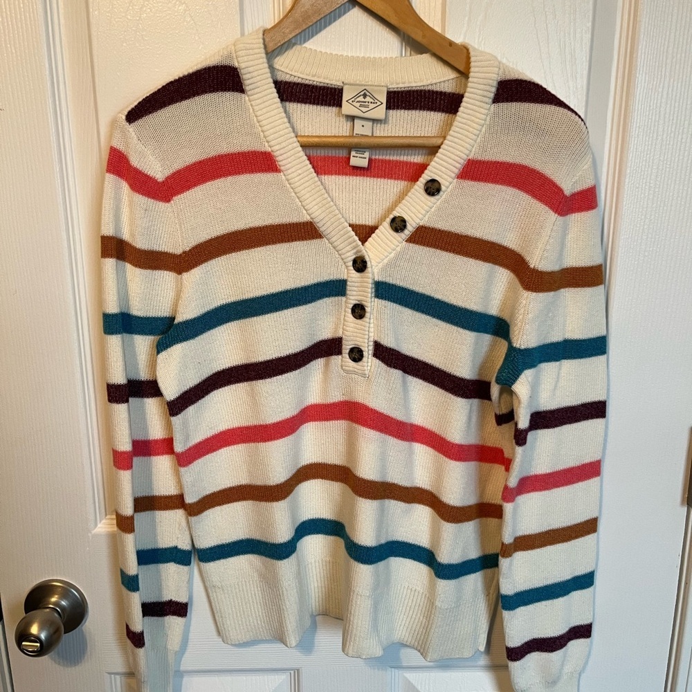 ✨🌟St. John's Bay Striped Henley V Neck Long Sleeve Knit Sweater Multicolor✨🌟